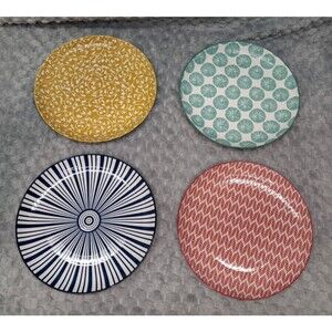 Set 4 Selamica Porcelain Dinner Plates Large 10.5" Dinnerware Ceramic Geometric